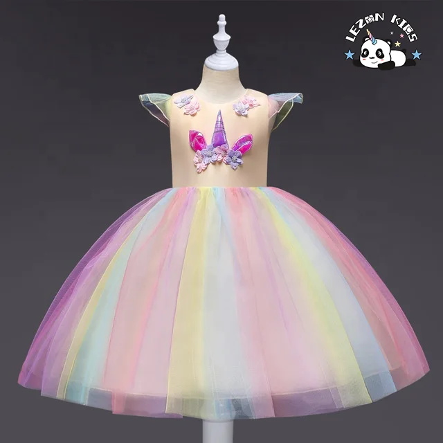 LEZONKIDS - Vestido de Tutu de Unicórnio sem Mangas Arco-íris para Natal, Fantasia de Menina